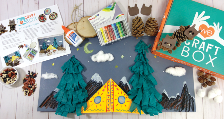 A craft box that is mountain themed with all the parts that come in the kit